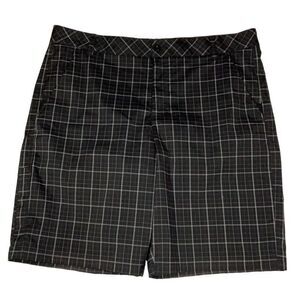 FILA Sport Golf Black Silver Plaid Bermuda Length Shorts Stretch Size 40